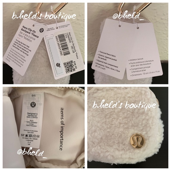 lululemon Nano Clip-On Backpack *Fleece in Light Ivory & Gold OS Brand New NWT - Picture 5 of 14